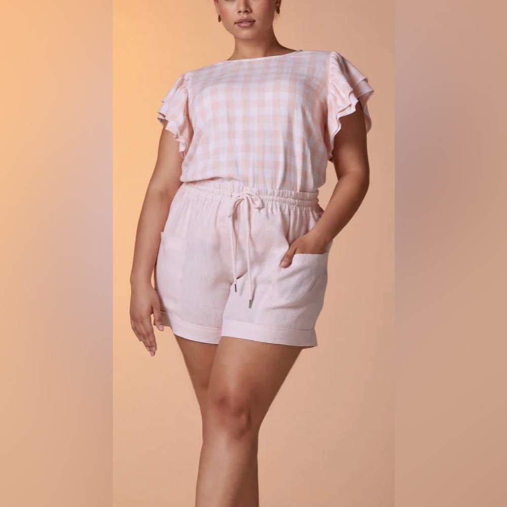 ELLA Rafaella Modern Seamed Linen Short, Peach Melba, sz 3X